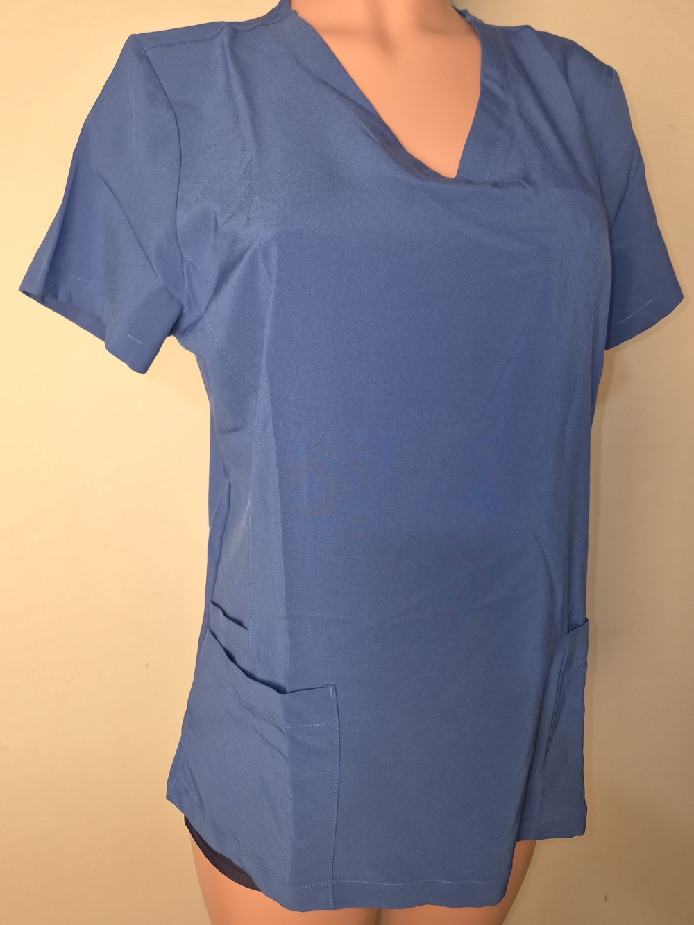 Women's V-Neck Short Sleeve Scrub Top in Blue